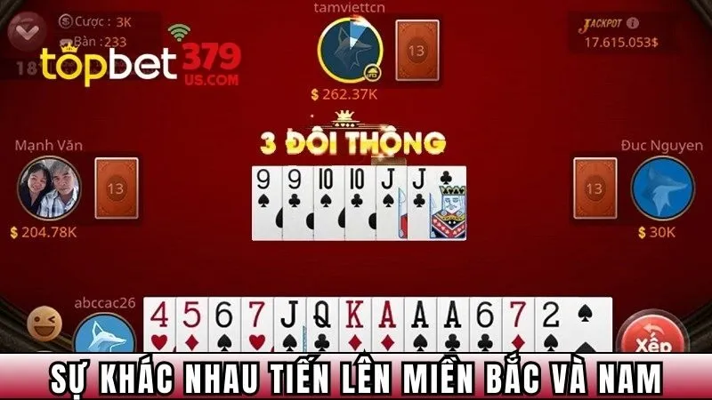 Sự khác nhau giữa luật chơi tiến lên miền Bắc và Nam